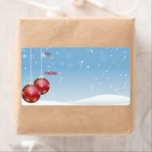 Self-Stick Gift Label: rode kerstballen en sneeuw Etiket (Insitu)