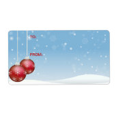 Self-Stick Gift Label: rode kerstballen en sneeuw Etiket (Voorkant)