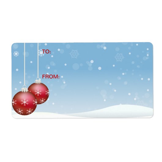 Self-Stick Gift Label: rode kerstballen en sneeuw Etiket (Voorkant)