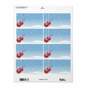 Self-Stick Gift Label: rode kerstballen en sneeuw Etiket (Full Sheet)