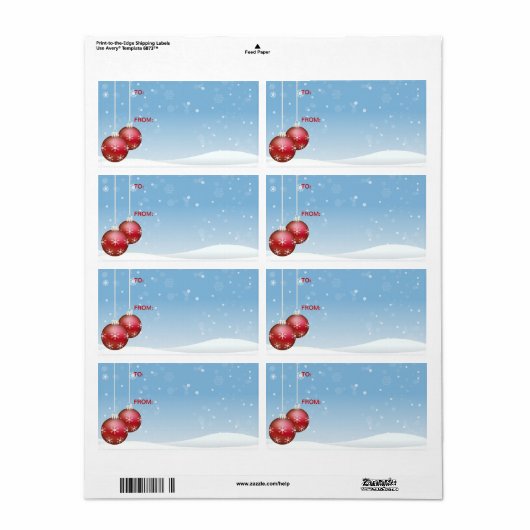 Self-Stick Gift Label: rode kerstballen en sneeuw Etiket (Full Sheet)