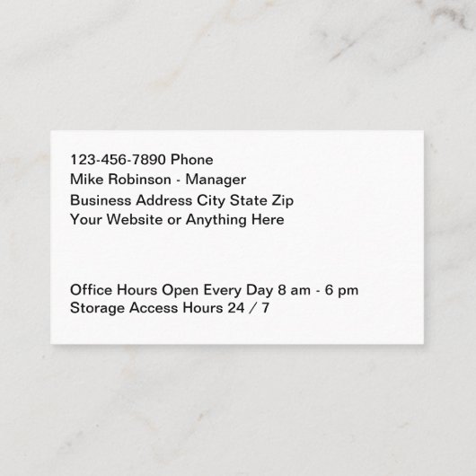 Self Storage Theme Business Cards  Visitekaartje (Achterkant)