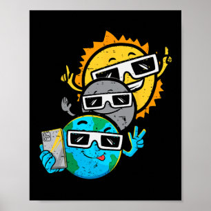 Selfie Aarde Maan Zon Chaser Totaal Zonneverduiste Poster