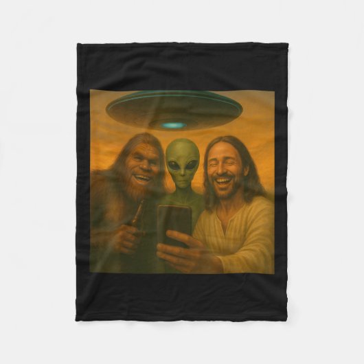 Selfie Bigfoot Jesus Alien - Cryptid Funny Sasquas Fleece Deken (Voorkant)