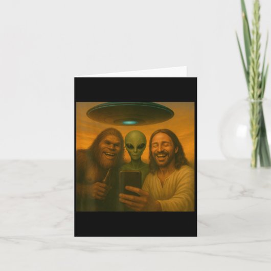 Selfie Bigfoot Jesus Alien - Cryptid Funny Sasquas Kaart (Voorkant)