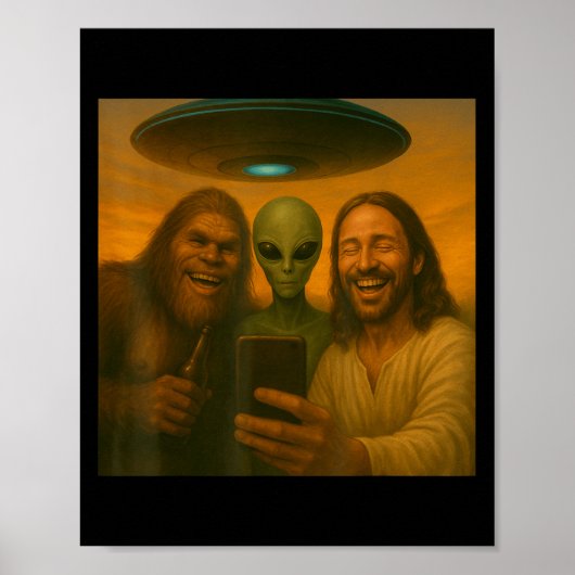 Selfie Bigfoot Jesus Alien - Cryptid Funny Sasquas Poster (Voorkant)