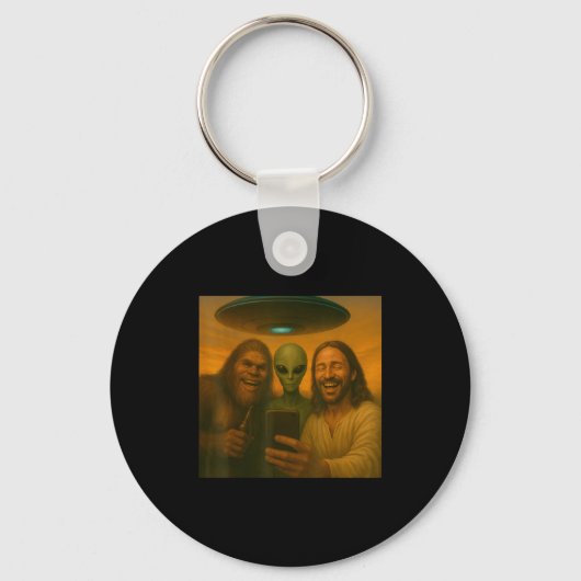 Selfie Bigfoot Jesus Alien - Cryptid Funny Sasquas Sleutelhanger (Voorkant)