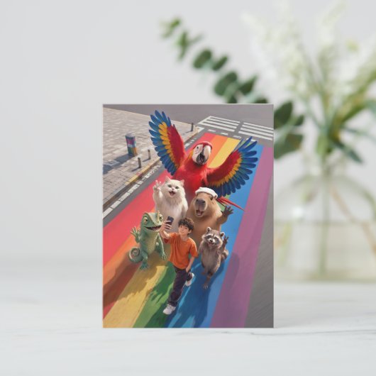 Selfie Boy Regenboog Kruising Briefkaart (Staand voorkant)