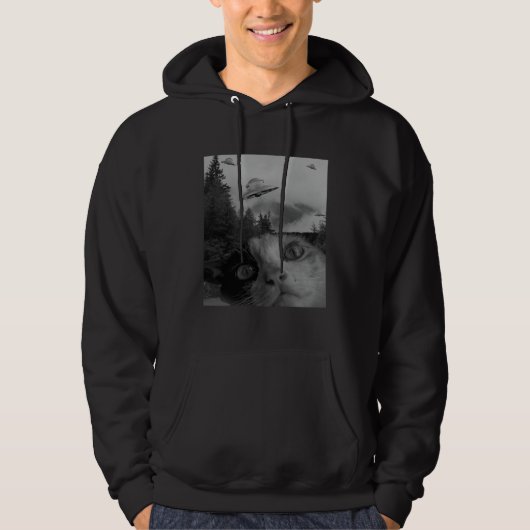 Selfie Cat Meme UFO Sighting Alien Conspiracy Sci  Hoodie (Voorkant)