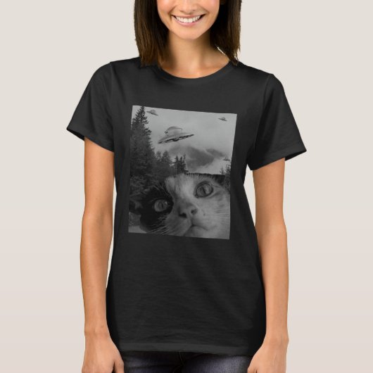 Selfie Cat Meme UFO Sighting Alien Conspiracy Sci  T-shirt (Voorkant)