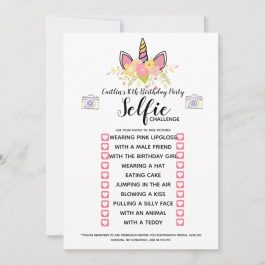 Selfie Challenge game Birthday party Kaart (Voorkant)
