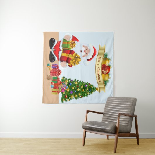 Selfie Foto Kerstmis Santa Tree Kinder achtergrond Wandkleed (In Situ (horizontaal))