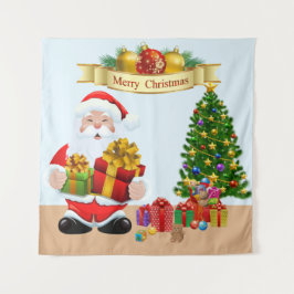 Selfie Foto Kerstmis Santa Tree Kinder achtergrond Wandkleed