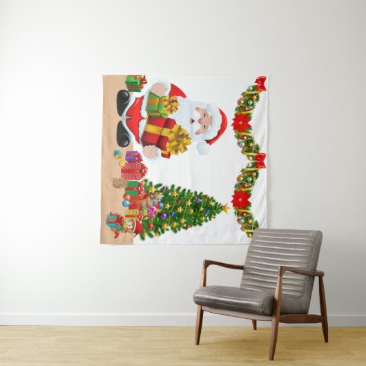 Selfie Foto Kerstmis Santa Tree Kinder achtergrond Wandkleed (In Situ (horizontaal))