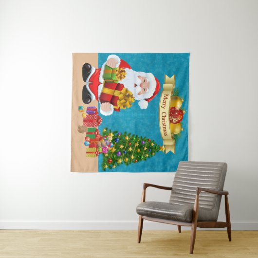 Selfie Foto Kerstmis Santa Tree Kinder achtergrond Wandkleed (In Situ (horizontaal))