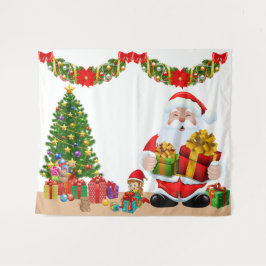 Selfie Foto Kerstmis Santa Tree Kinder Party Wandkleed