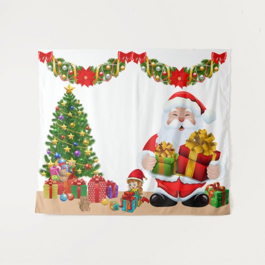 Selfie Foto Kerstmis Santa Tree Kinder Party Wandkleed (Voorkant (horizontaal))