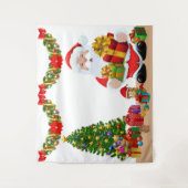 Selfie Foto Kerstmis Santa Tree Kinder Party Wandkleed (Voorkant)