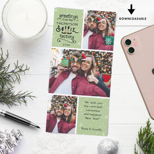sELFie Groeten, Sneeuw op Groen, 3 foto's Feestdagenkaart