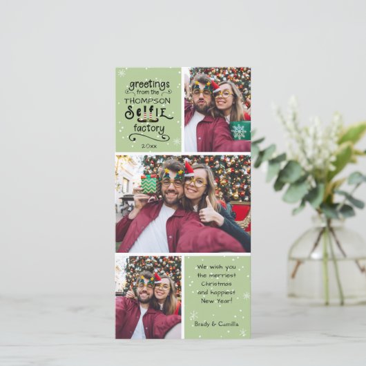 sELFie Groeten, Sneeuw op Groen, 3 foto's Feestdagenkaart (Staand voorkant)