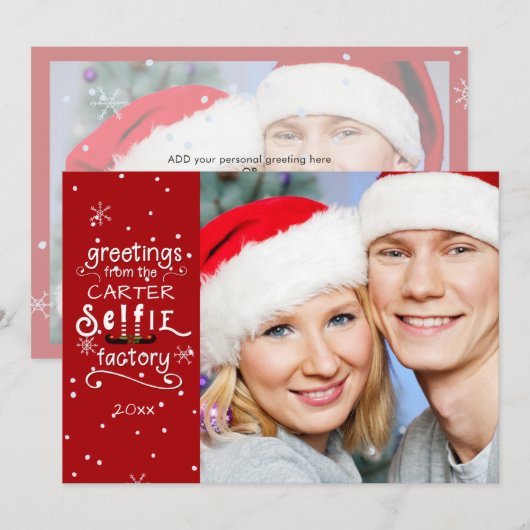 SELFie Groeten, Veranderbare Rode, Bevroren Overla Feestdagenkaart (Voorkant / Achterkant)