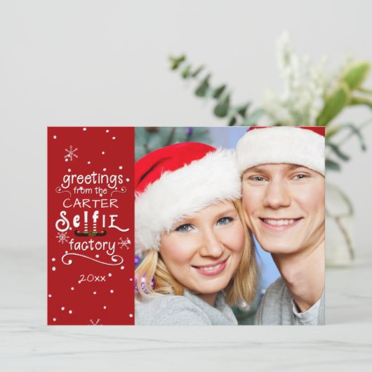 SELFie Groeten, Veranderbare Rode, Bevroren Overla Feestdagenkaart (Staand voorkant)
