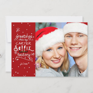 SELFie Groeten, Veranderbare Rode, Mat Overlay Feestdagenkaart