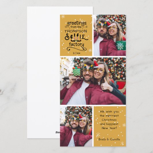 sELFie Groeten, Verwisselbaar Goud, 3 foto's Feestdagenkaart (Voorkant / Achterkant)