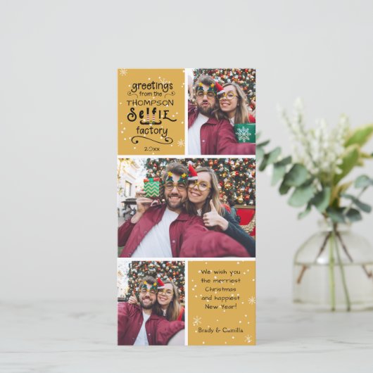 sELFie Groeten, Verwisselbaar Goud, 3 foto's Feestdagenkaart (Staand voorkant)