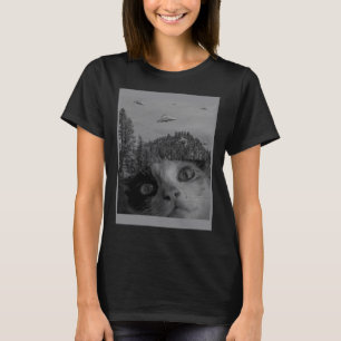 Selfie Kat Meme UFO Waarnemen Alien Conspiracy SCI T-shirt