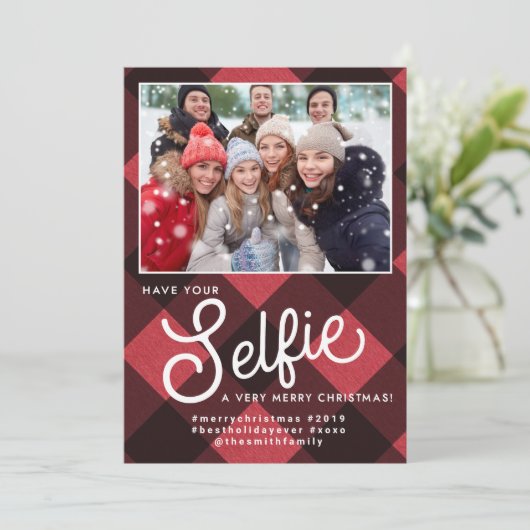 Selfie-kerstkaart, Selfie-feestkaartje, Selfie Kaart (Staand voorkant)