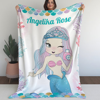Selfie Mermaid met Coral Reef Blanket for Girls Fleece Deken