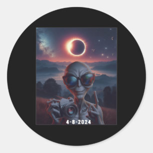 Selfie met Solar 2024 Eclipse Dragen Gles Retro Ronde Sticker