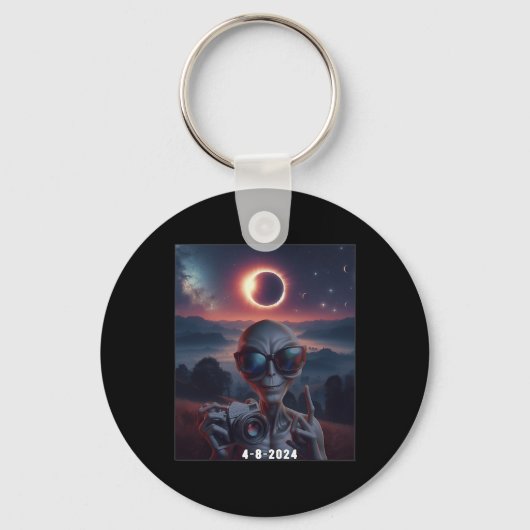 Selfie met Solar 2024 Eclipse Dragen Gles Retro Sleutelhanger (Voorkant)