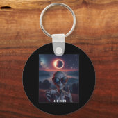 Selfie met Solar 2024 Eclipse Dragen Gles Retro Sleutelhanger (Voorkant)