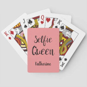 Selfie Queen Naam Gepersonaliseerd Koraal Sinaasap Pokerkaarten