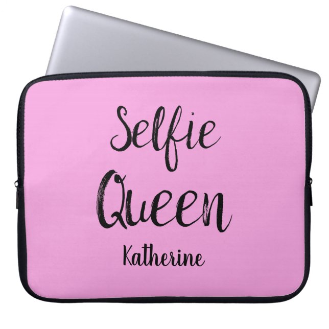 Selfie Queen Naam Gepersonaliseerd Roze Laptop Sleeve (Voorkant)