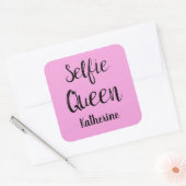 Selfie Queen Naam Gepersonaliseerd Roze Vierkante Sticker (Envelop)