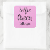 Selfie Queen Naam Gepersonaliseerd Roze Vierkante Sticker (Tas)