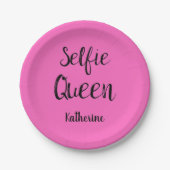 Selfie Queen Naam Gepersonaliseerde Fuchsia Hot Pi Papieren Bordje (Voorkant)