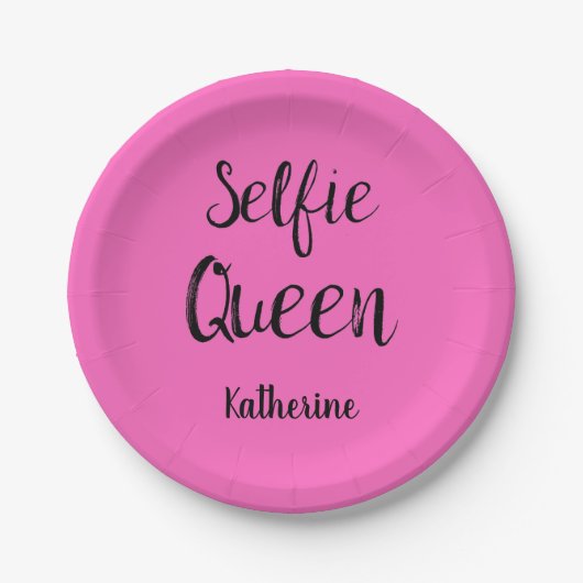 Selfie Queen Naam Gepersonaliseerde Fuchsia Hot Pi Papieren Bordje (Voorkant)