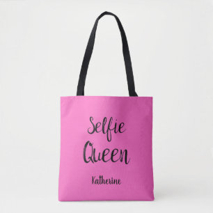 Selfie Queen Naam Gepersonaliseerde Fuchsia Hot Pi Tote Bag