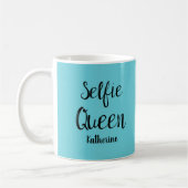 Selfie Queen Naam Gepersonaliseerde Turquoise Blau Koffiemok (Links)