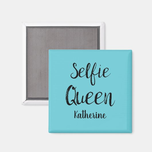 Selfie Queen Naam Gepersonaliseerde Turquoise Blau Magneet (Voorkant / Achterkant)