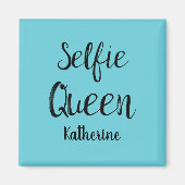 Selfie Queen Naam Gepersonaliseerde Turquoise Blau Magneet (Voorkant)
