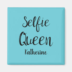 Selfie Queen Naam Gepersonaliseerde Turquoise Blau Magneet