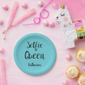 Selfie Queen Naam Gepersonaliseerde Turquoise Blau Papieren Bordje (Feest)