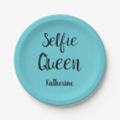 Selfie Queen Naam Gepersonaliseerde Turquoise Blau Papieren Bordje (Voorkant)