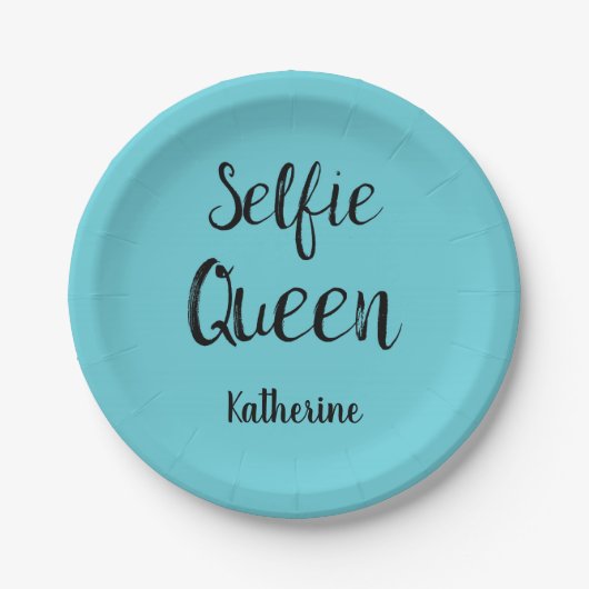 Selfie Queen Naam Gepersonaliseerde Turquoise Blau Papieren Bordje (Voorkant)