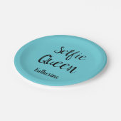 Selfie Queen Naam Gepersonaliseerde Turquoise Blau Papieren Bordje (Gekanteld)